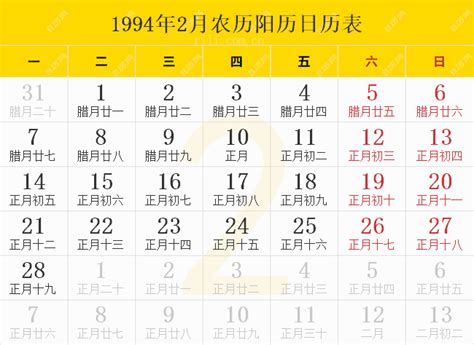 1994年1月20日|1994年日历表,1994年农历表（阴历阳历节日对照表）